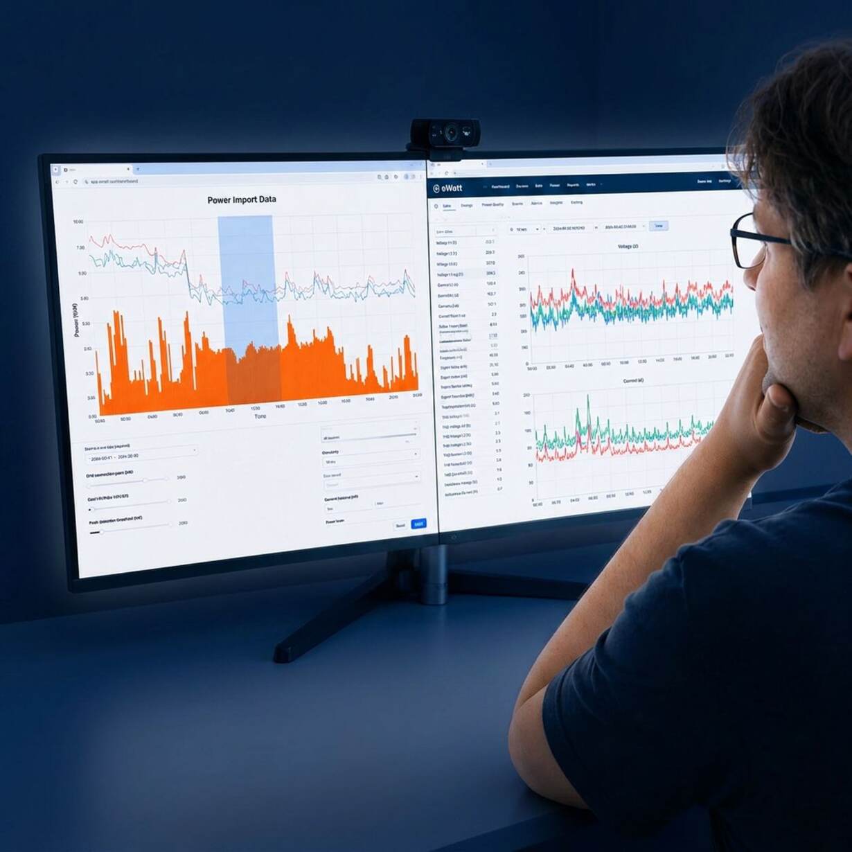 Analyst reviewing eWatt power data dashboard